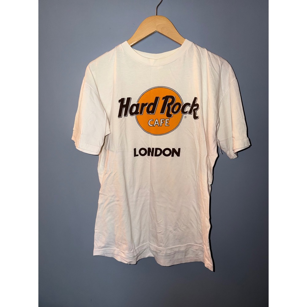 Hard Rock Cafe London Graphic T-Shirt Mens XL Cream Off-White Short Sleeve Logo